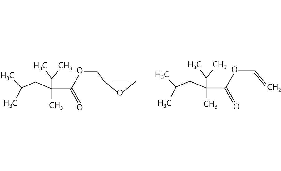 含五个甲基的缩水甘油新癸酸酯和乙烯基新癸酸酯的典型结构