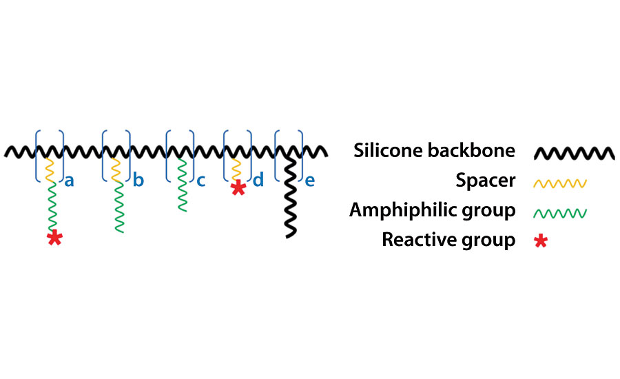 高度分枝，刷状分子结构的表面活性聚合物(SAPs)用于传授自我分层两亲化学的示意图。