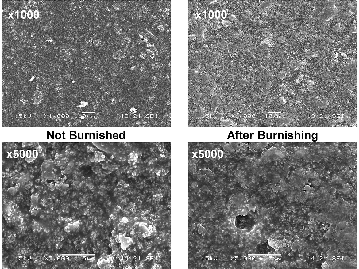 含中位粒径2.5 μm霞石正长岩的VAE蛋壳涂料抛光前后的扫描电镜图。