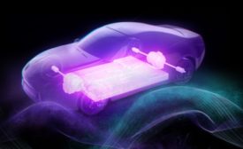 霓虹灯渲染的电动汽车电池系统和电气元件