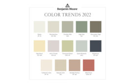 图片显示了本杰明·摩尔的颜色趋势2022调色板中的颜色